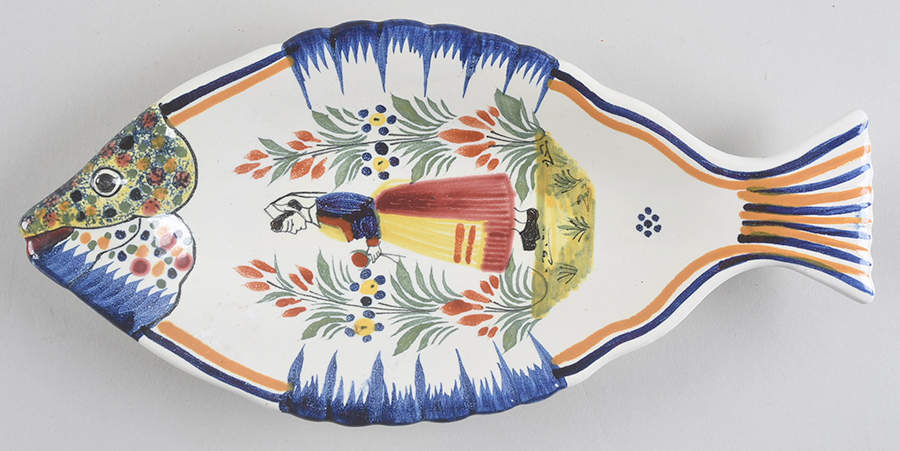 Henriot (Lady Or Man Center) 10" Fish Plate by Quimper-1
