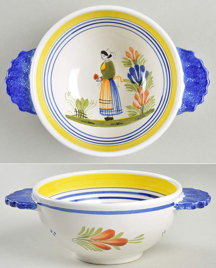 Henriot (Lady Or Man Center) Lugged Cereal Bowl by Quimper-1