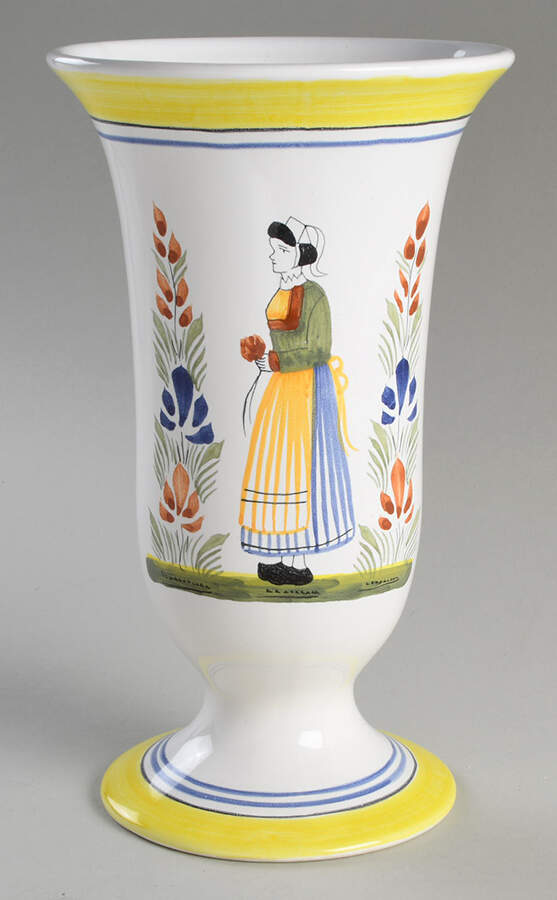 Henriot (Lady Or Man Center) 9" Vase by Quimper-1
