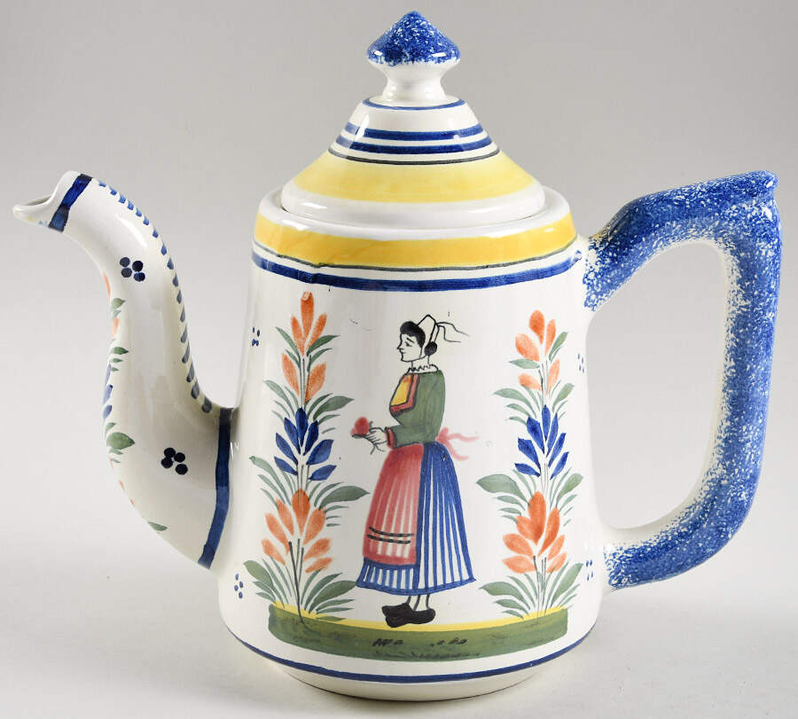 Henriot (Lady Or Man Center) Coffee Pot & Lid by Quimper-1