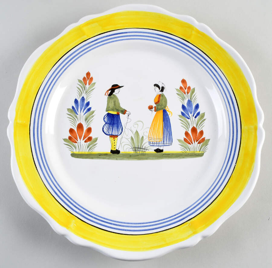 Henriot (Lady Or Man Center) 13" Wall Plate by Quimper-1