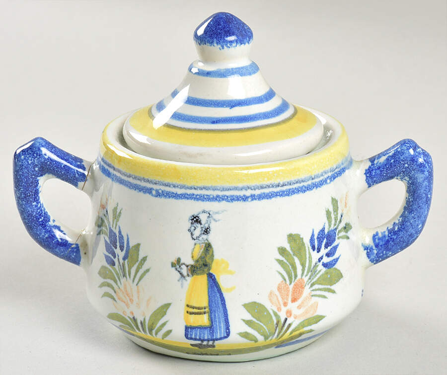 Henriot (Lady Or Man Center) Sugar Bowl & Lid by Quimper-1