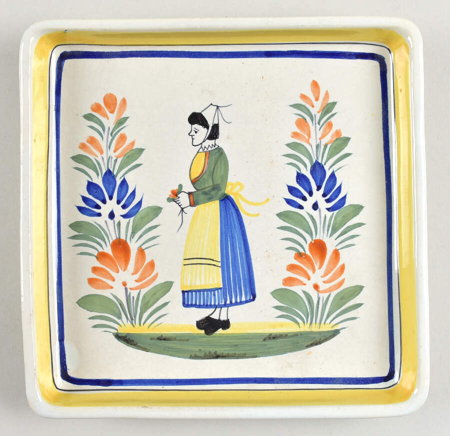 Henriot (Lady Or Man Center) 9" Square Tray by Quimper-1