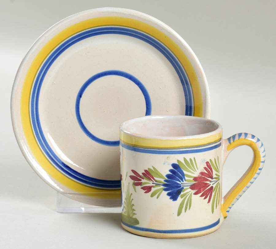 Henriot (Lady Or Man Center) Flat Demitasse Cup & Saucer Set by Quimper-1