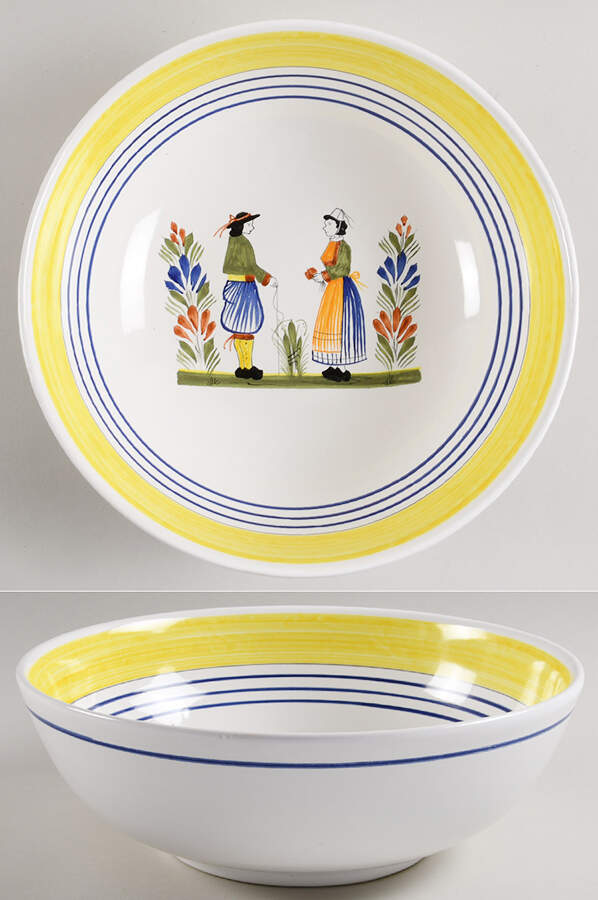 Henriot (Lady Or Man Center) 11" Large Salad Serving Bowl by Quimper-1