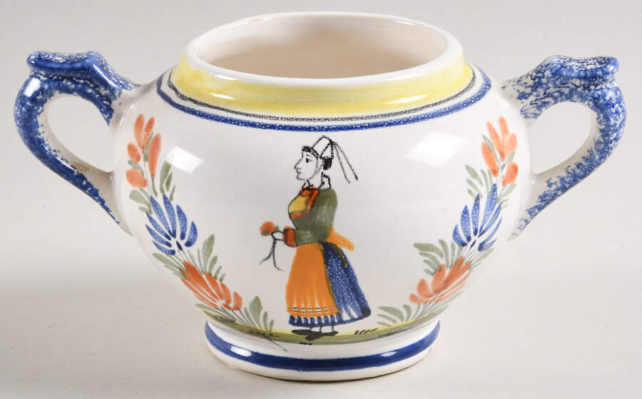 Henriot (Lady Or Man Center) Sugar Bowl No Lid by Quimper-1