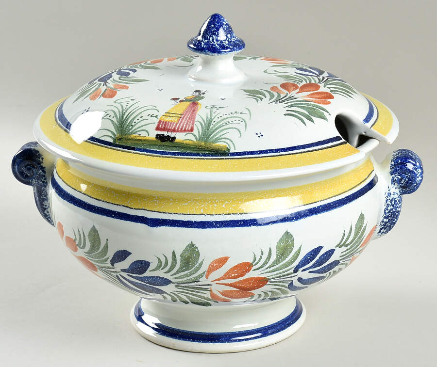 Henriot (Lady Or Man Center) Tureen & Lid by Quimper-1