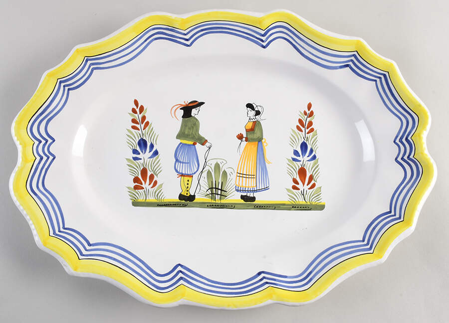 Henriot (Lady Or Man Center) 17" Oval Serving Platter by Quimper-1