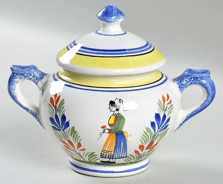 Henriot (Lady Or Man Center) Sugar Bowl & Lid by Quimper-1