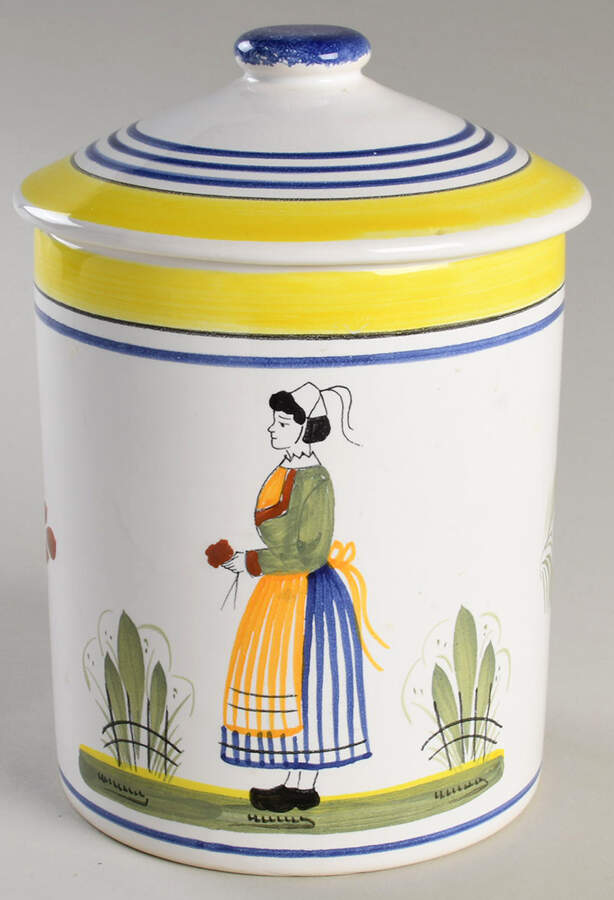 Henriot (Lady Or Man Center) Medium Canister & Lid by Quimper-1