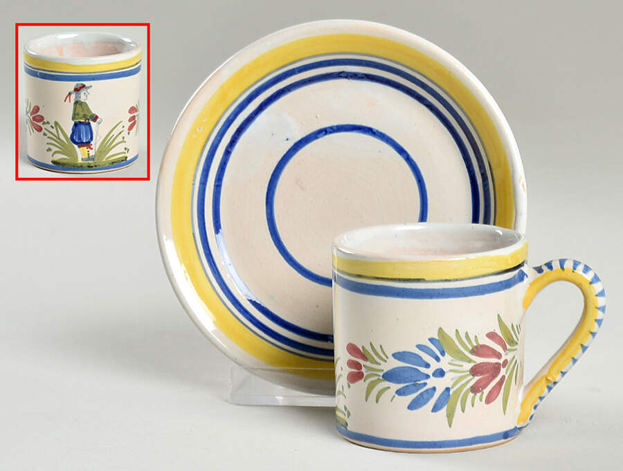 Henriot (Lady Or Man Center) Flat Demitasse Cup & Saucer Set by Quimper-1