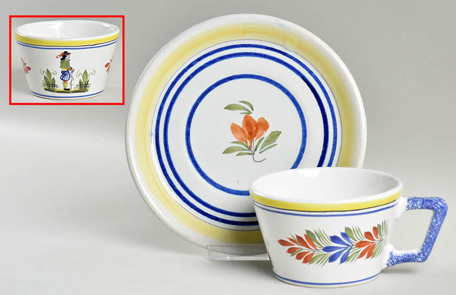 Henriot (Lady Or Man Center) Oversized Cup & Saucer Set by Quimper-1