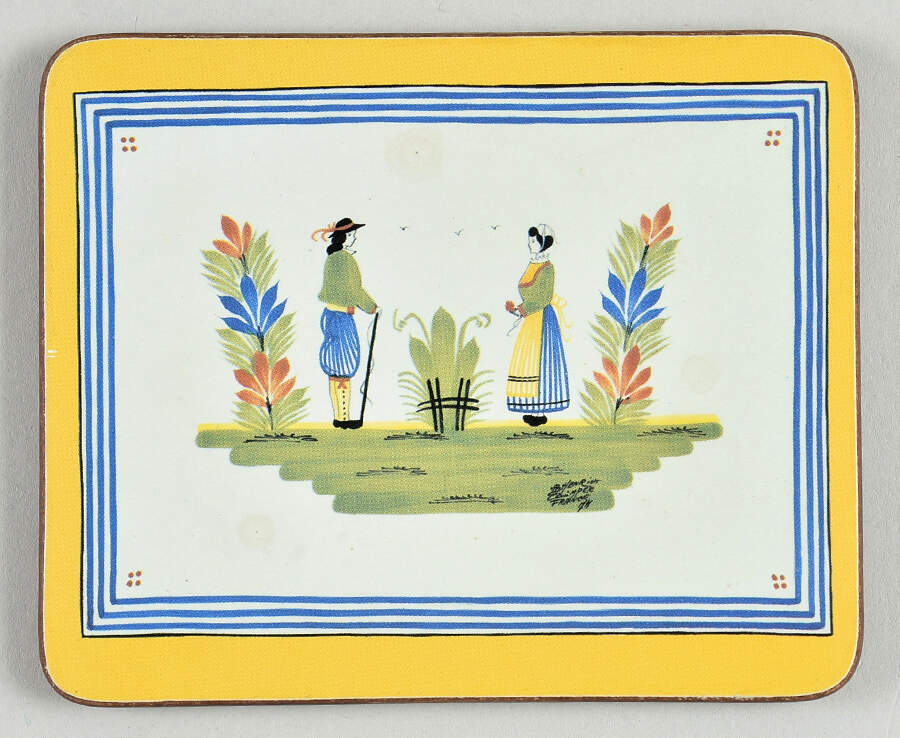 Henriot (Lady Or Man Center) Rectangular Coaster-Corkback by Quimper-1