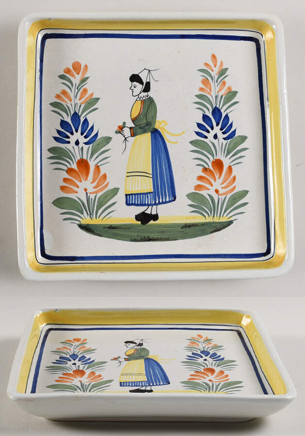 Henriot (Lady Or Man Center) 8" Square Tray by Quimper-1