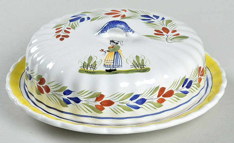 Henriot (Lady Or Man Center) Round Cheese Dish & Lid by Quimper-1