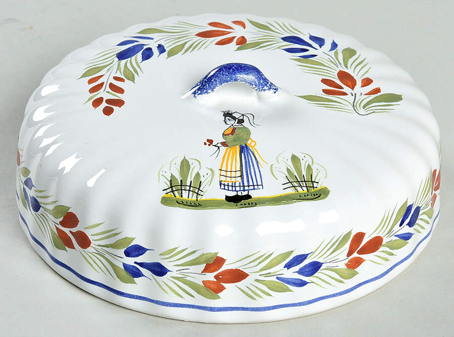 Henriot (Lady Or Man Center) Lid for Round Cheese Dish by Quimper-1