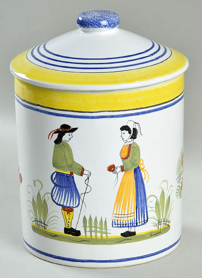 Henriot (Lady Or Man Center) Extra Large Canister & Lid by Quimper-1