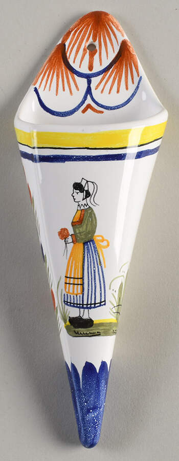 Henriot (Lady Or Man Center) 8" Wall Pocket Vase by Quimper-1