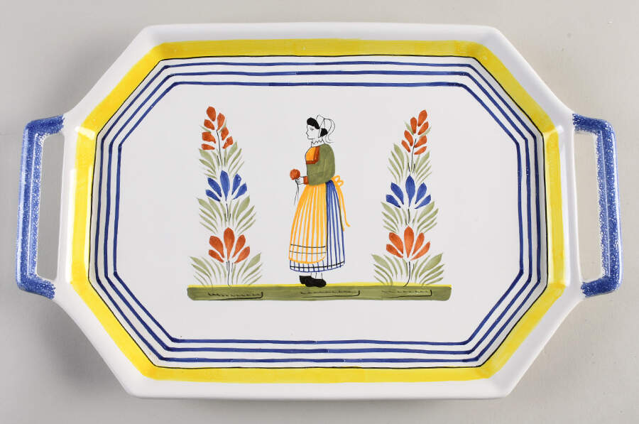Henriot (Lady Or Man Center) 15" Handled Tray by Quimper-1