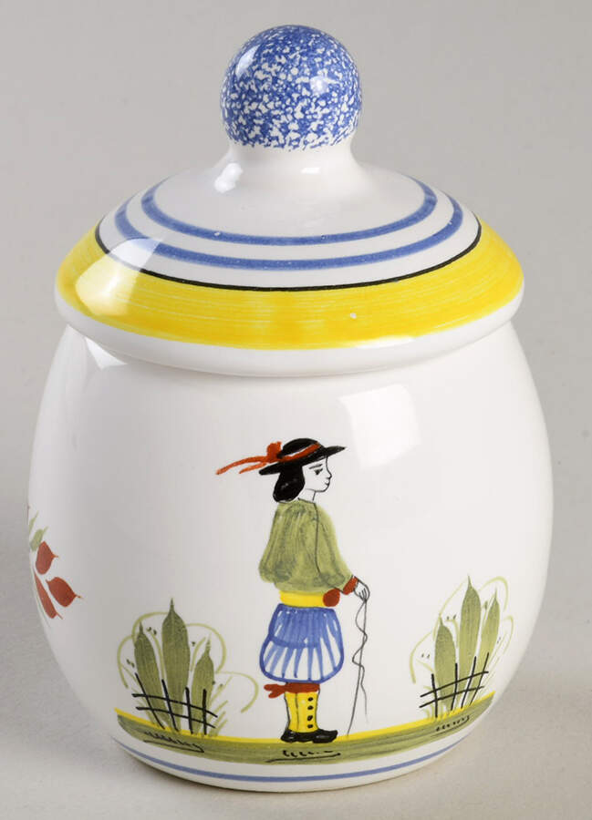 Henriot (Lady Or Man Center) Mini Sugar Bowl & Lid by Quimper-1