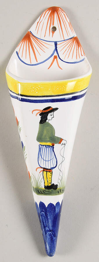 Henriot (Lady Or Man Center) 8" Wall Pocket Vase by Quimper-1