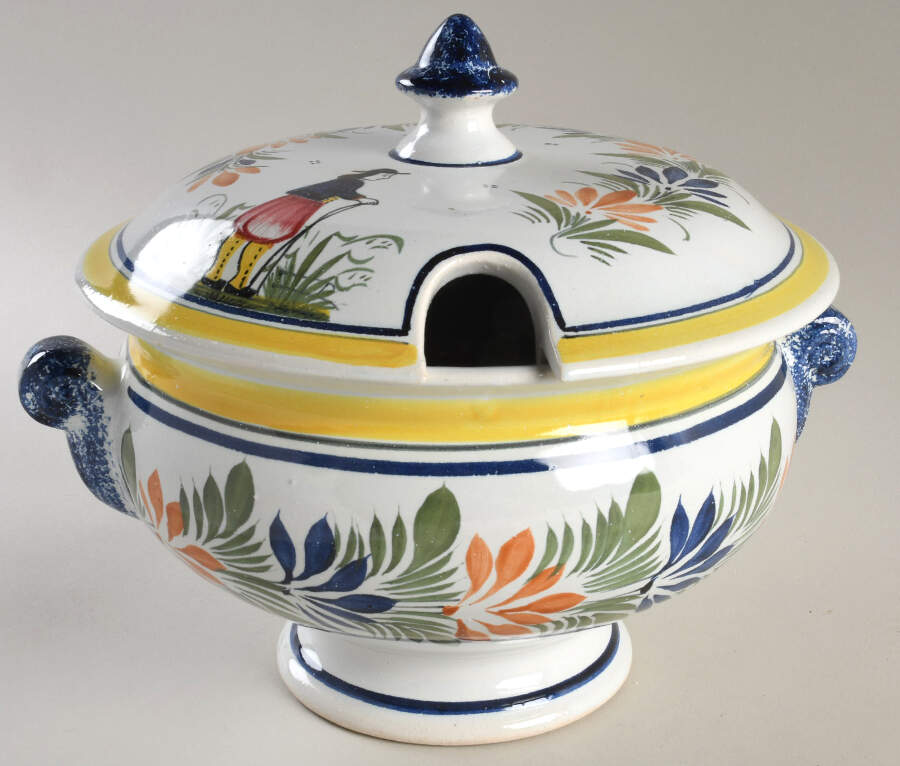 Henriot (Lady Or Man Center) Tureen & Lid by Quimper-1