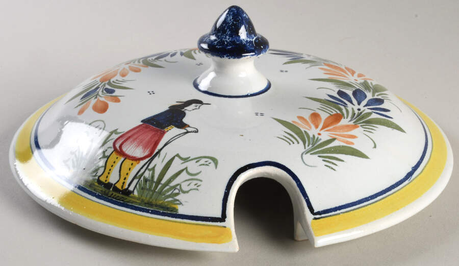 Henriot (Lady Or Man Center) Lid for Tureen by Quimper-1