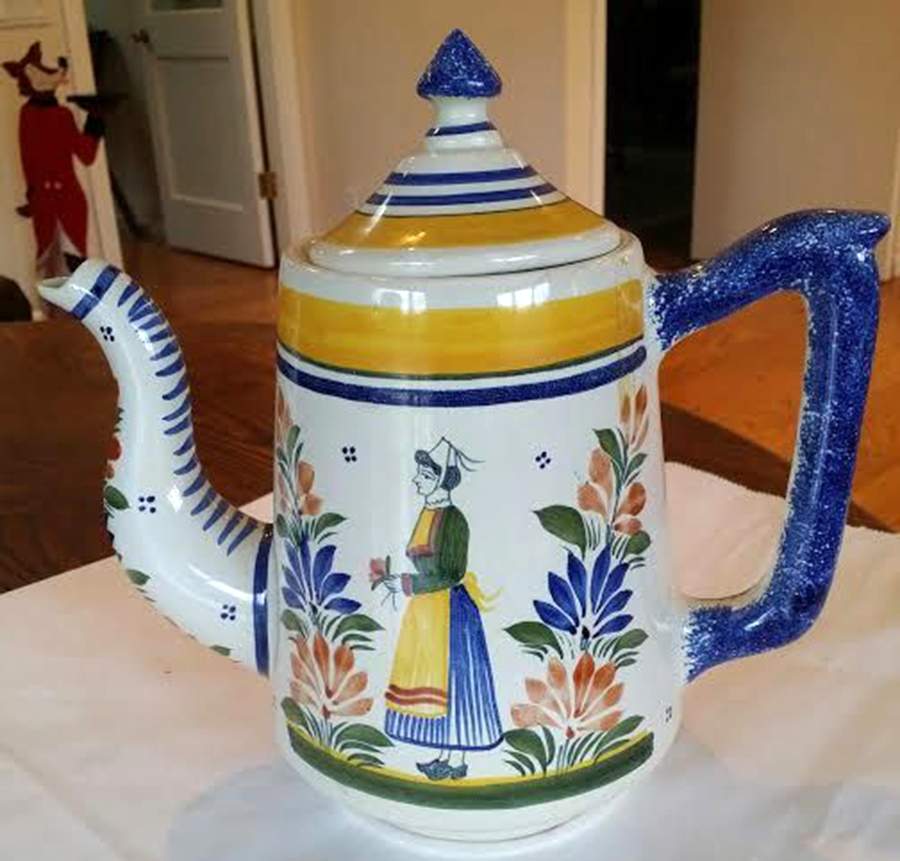 Henriot (Lady Or Man Center) Coffee Pot & Lid by Quimper-1