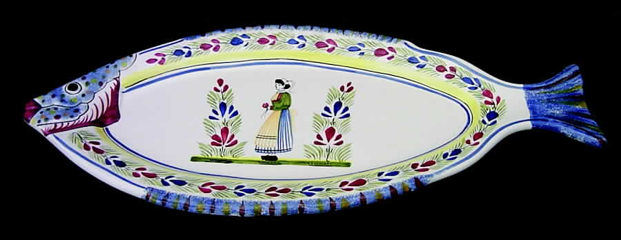 Henriot (Lady Or Man Center) 19" Fish Platter by Quimper-1