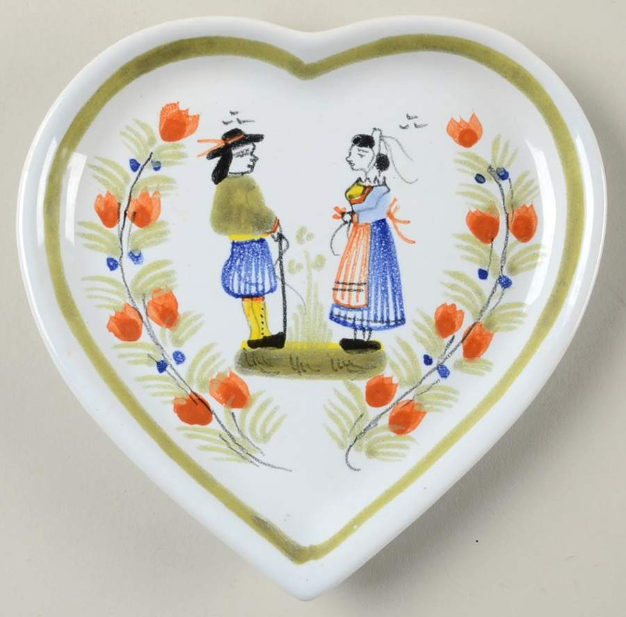 Henriot (Lady Or Man Center) Heart Shaped Dish by Quimper-1