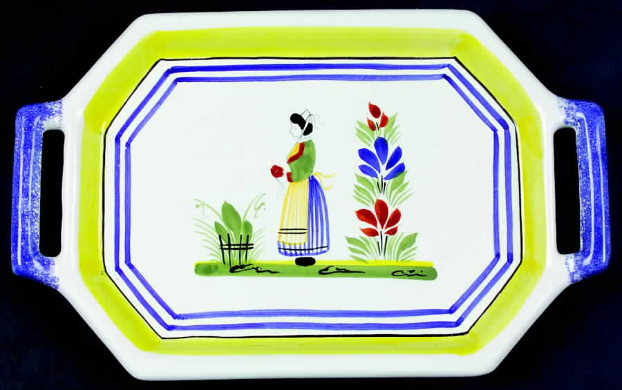 Henriot (Lady Or Man Center) 9" Oval Serving Platter by Quimper-1