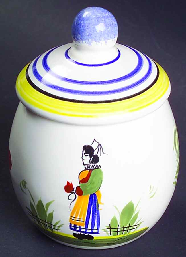 Henriot (Lady Or Man Center) Mini Sugar Bowl & Lid by Quimper-1