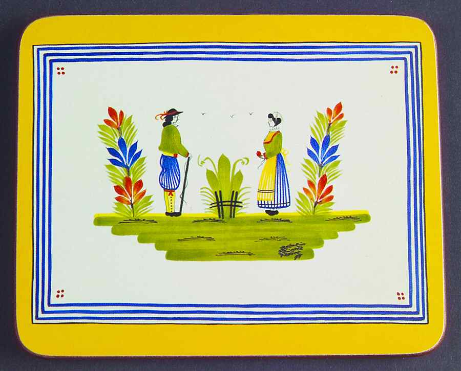 Henriot (Lady Or Man Center) Rectangular Wood Coaster with Felt Back by Quimper-1