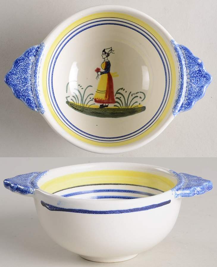Henriot (Lady Or Man Center) Lugged Child's Bowl by Quimper-1