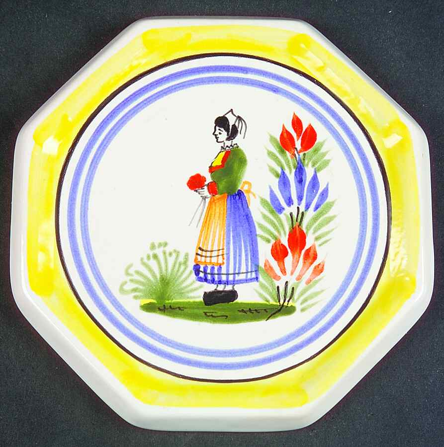 Henriot (Lady Or Man Center) Octagonal Tea Tile by Quimper-1
