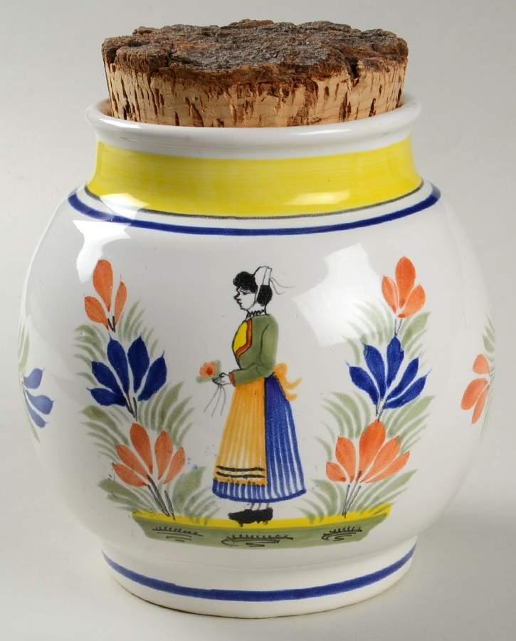 Henriot (Lady Or Man Center) 5" Storage Jar & Lid by Quimper-1