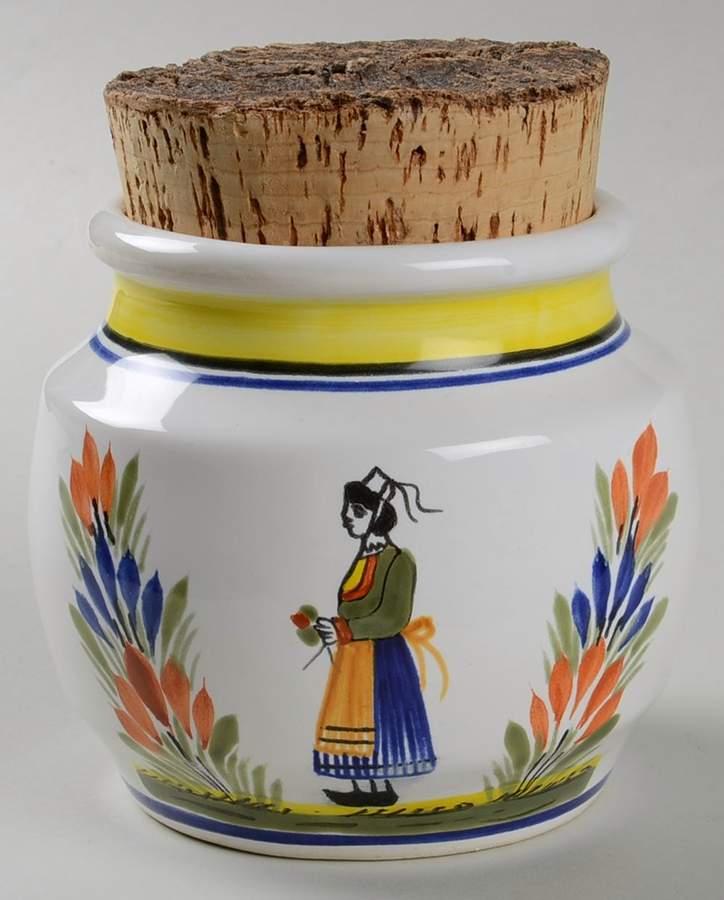 Henriot (Lady Or Man Center) 4" Storage Jar & Lid by Quimper-1