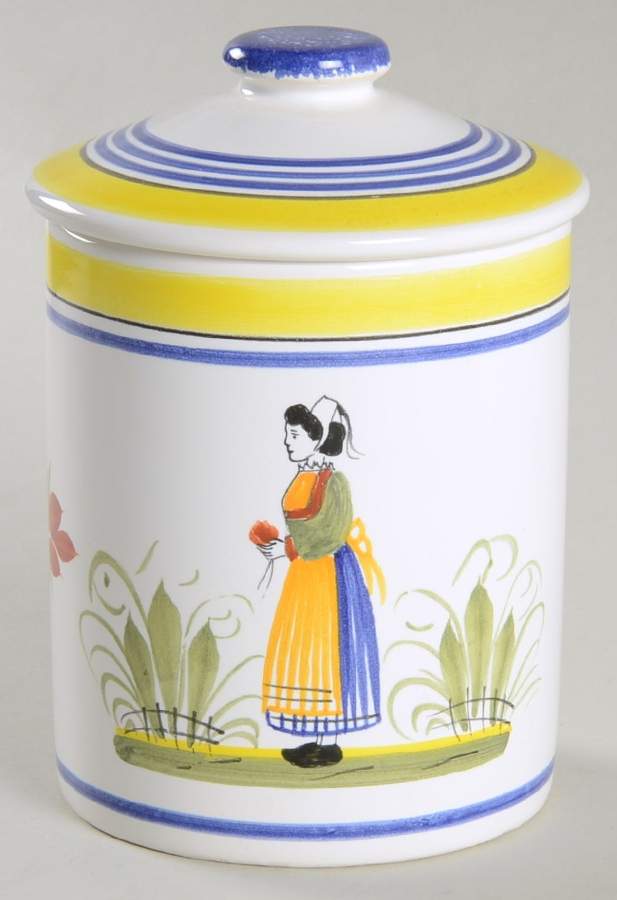 Henriot (Lady Or Man Center) Small Canister & Lid by Quimper-1