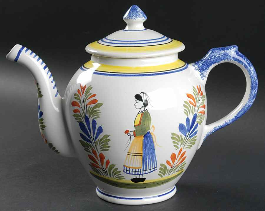 Henriot (Lady Or Man Center) Teapot & Lid by Quimper-1