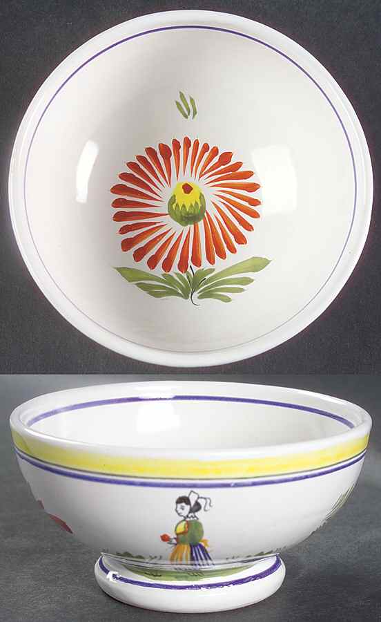 Henriot (Lady Or Man Center) 5" Footed Bowl by Quimper-1