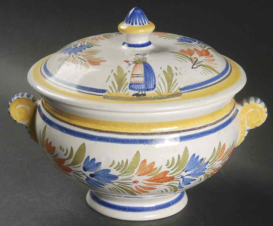 Henriot (Lady Or Man Center) Mini Tureen & Lid by Quimper-1