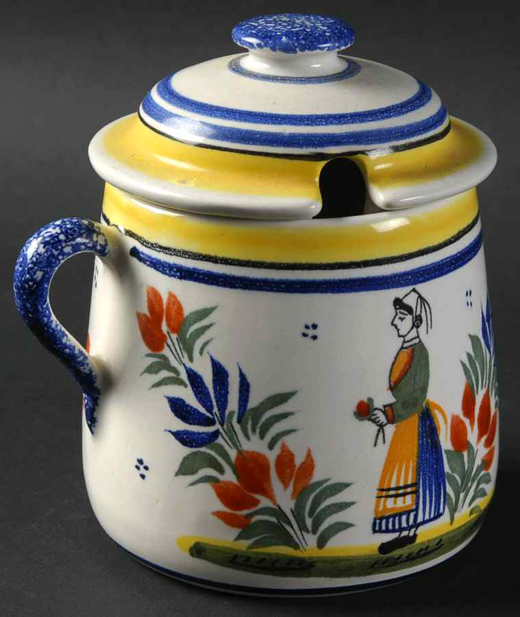 Henriot (Lady Or Man Center) Jam/Jelly & Lid by Quimper-1