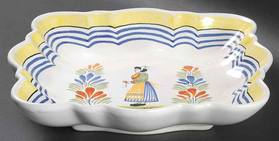 Henriot (Lady Or Man Center) 9" Square Vegetable Bowl by Quimper-1
