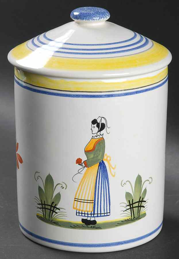Henriot (Lady Or Man Center) Large Canister & Lid by Quimper-1