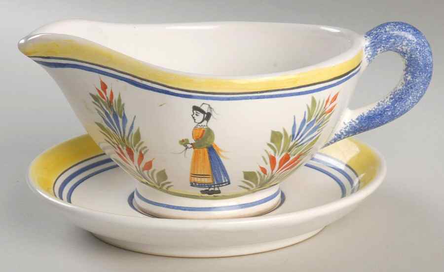 Henriot (Lady Or Man Center) Gravy Boat & Underplate by Quimper-1