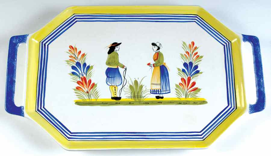 Henriot (Lady Or Man Center) 19" Handled Tray by Quimper-1