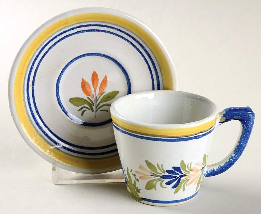 Henriot (Lady Or Man Center) Espresso Cup and Saucer Set by Quimper-1