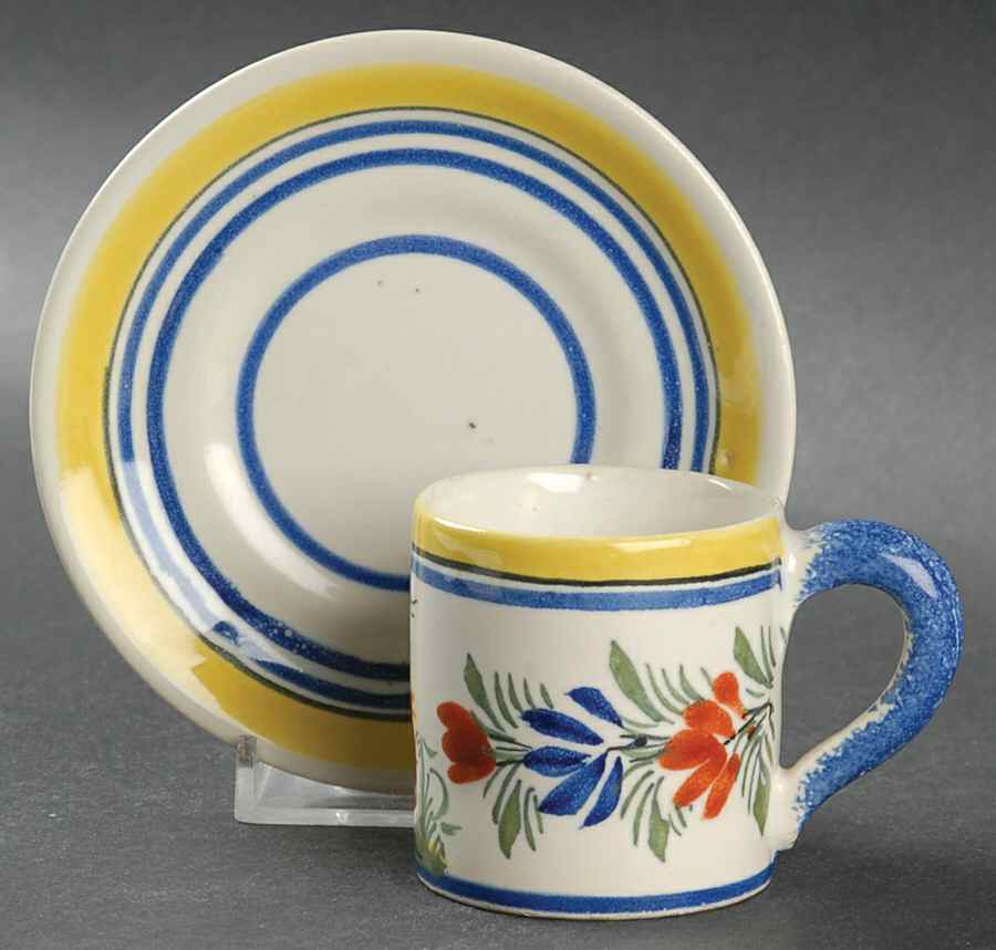 Henriot (Lady Or Man Center) Flat Demitasse Cup & Saucer Set by Quimper-1