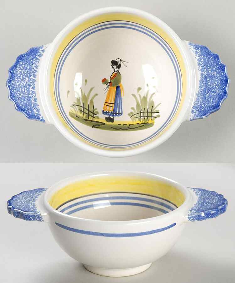 Henriot (Lady Or Man Center) Lugged Child's Bowl by Quimper-1