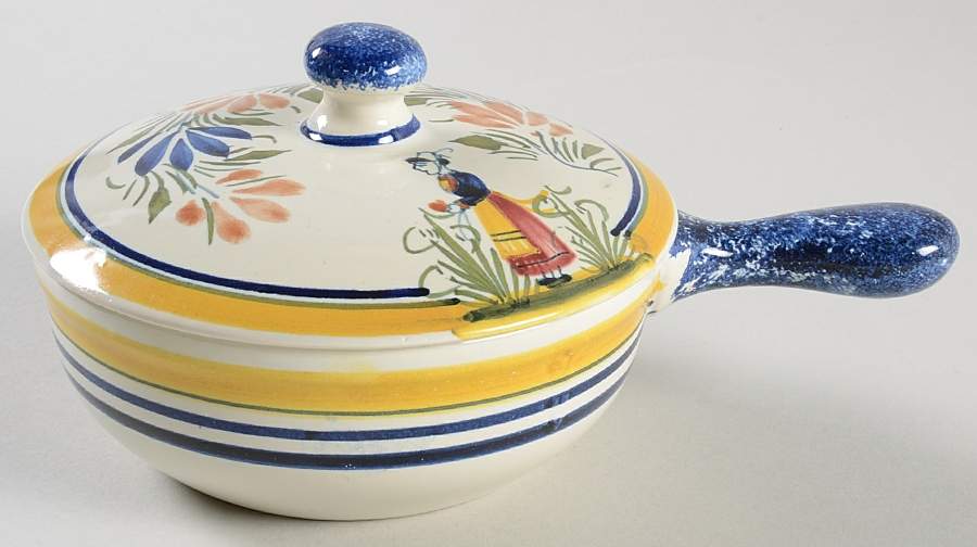 Henriot (Lady Or Man Center) Individual Casserole & Lid by Quimper-1
